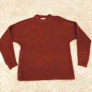 Tibi wool alpaca oversized pullover sweater w side buttons / cut out shoulder, M